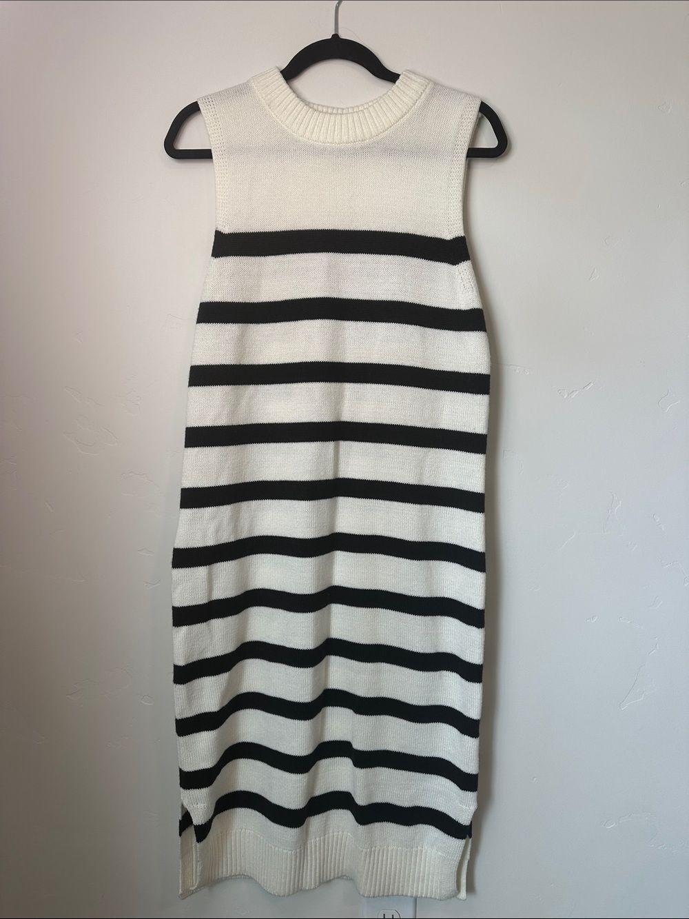 Sonoma Black & White Striped Sleeveless Midi Dress